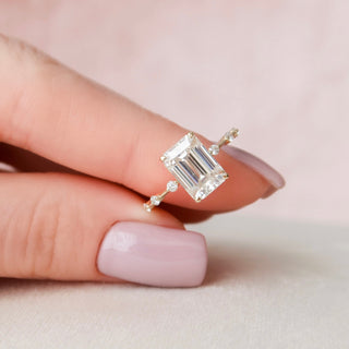 3.0CT Emerald Cut Petite Pave Moissanite Diamond Engagement Ring