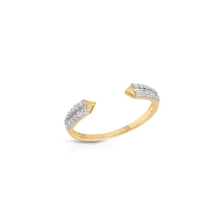 Anillo de bodas con garra abierta y pavé de diamantes de talla redonda en oro de 14 k