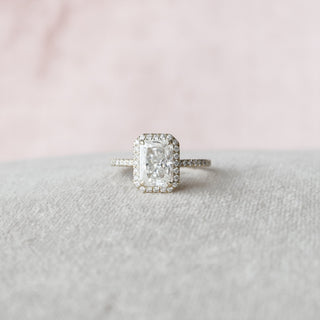 2.0CT Radiant Cut Halo Moissanite Diamond Pave Engagement Ring