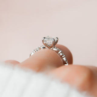 2.0CT  Hidden Halo Emerald Cut Pave Moissanite Diamond Engagement Ring