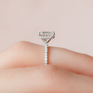 1.50CT Emerald Cut Hidden Halo Moissanite Pave Engagement Ring