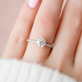 1.0CT Round Cut Hidden Halo Moissanite Engagement Ring