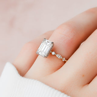 3.0CT Emerald Cut  Hidden Halo Moissanite Diamond Pave Engagement Ring