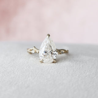 2.0CT Pear Twig Moissanite Diamond Engagement Ring In Solid Gold