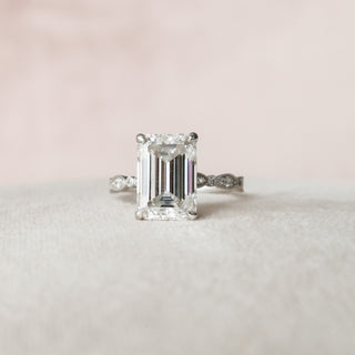 5.0CT Emerald Cut Vintage Pave Moissanite Diamond Four Prong Engagement Ring