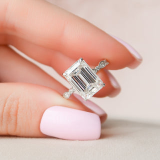 5.0CT Emerald Cut Vintage Pave Moissanite Diamond Four Prong Engagement Ring