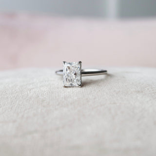 3.0CT Radiant Cut Hidden Halo Moissanite Diamond Solitaire Engagement Ring