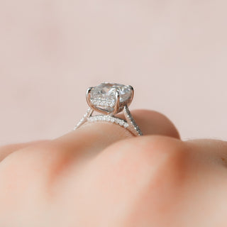 3.0 CT Cushion Hidden Halo & Pave Setting Moissanite Engagement Ring