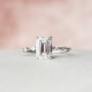 2.50CT Emerald Cut Moissanite Diamond Petite Pave Engagement Ring