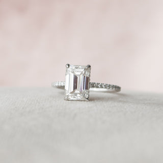 2.50CT Emerald Cut Hidden Halo Moissanite Pave Engagement Ring