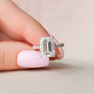 5.25CT Emerald Cut Art Deco Moissanite Engagement Ring - ELITE CARAT