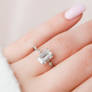 2.50CT Emerald Cut Moissanite Diamond Petite Pave Engagement Ring