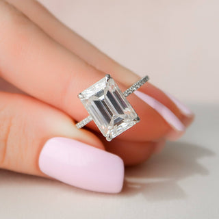 5.25CT Emerald Cut Moissanite Hidden Halo Engagement Ring - ELITE CARAT