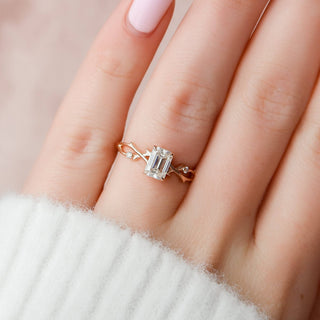 1.0CT Emerald Cut Twig Nature Inspired Moissanite Engagement Ring - ELITE CARAT