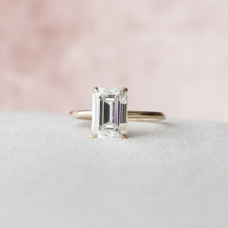 3.0 CT Emerald Cut Solitaire & Hidden Halo Moissanite Engagement Ring