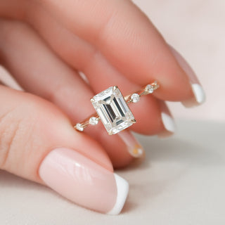 2.50CT Emerald Cut Moissanite Diamond Petite Pave Engagement Ring