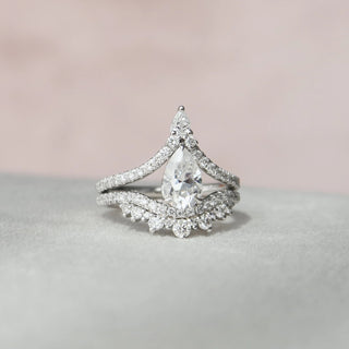 1.20 CT Vintage Pear Cut Moissanite Halo Bridal Engagement Ring Set