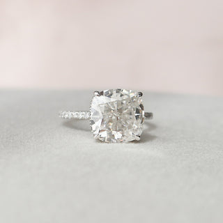 4.50CT Cushion Cut Hidden Halo Moissanite Pave Engagement Ring