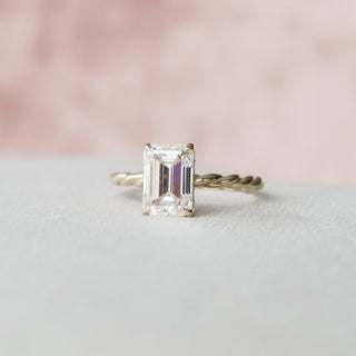 2.0CT-4.0CT Emerald Cut Braided Moissanite Hidden Halo Engagement Ring