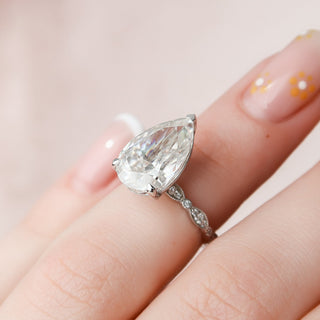 4.5 CT Pear Milgrain Pave Vintage Style Moissanite Engagement Ring