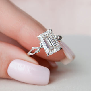 4.0CT Emerald Cut Nature Inspired Twisted Moissanite Engagement Ring