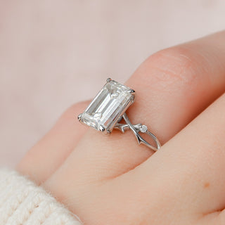 4.0CT Emerald Cut Nature Inspired Twisted Moissanite Engagement Ring