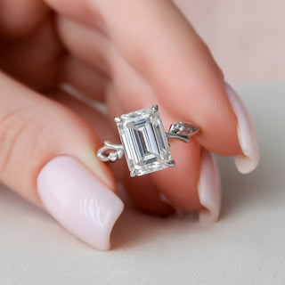 4.0CT Emerald Cut Twig Moissanite Diamond Engagement Ring For Women