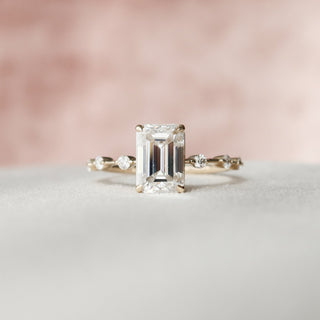 2.50CT Emerald Cut Moissanite Diamond Petite Pave Engagement Ring