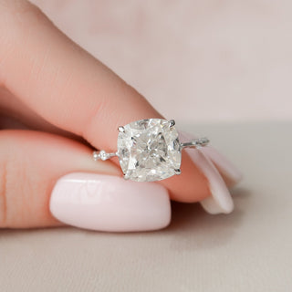 5.0 CT Cushion Dainty Pave Setting Moissanite Engagement Ring