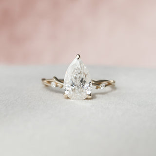 2.0CT Pear Twig Moissanite Diamond Engagement Ring In Solid Gold