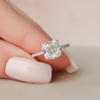 2.50CT Cushion Hidden Halo Moissanite Diamond Pave Engagement Ring