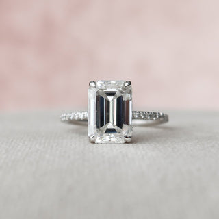 3.0CT Emerald Cut Moissanite Hidden Halo Engagement Ring - ELITE CARAT