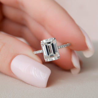 3.0CT Emerald Cut Moissanite Hidden Halo Engagement Ring - ELITE CARAT