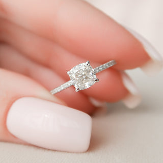 1.0 CT Cushion Shaped Moissanite Hidden Halo Engagement Ring