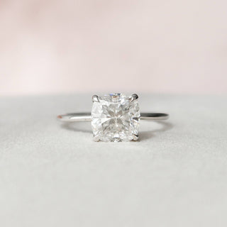 3.0CT Cushion Cut Solitaire Moissanite Hidden Halo Ring - ELITE CARAT