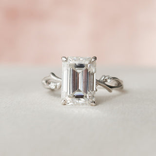 4.0CT Emerald Cut Nature Inspired Twisted Moissanite Engagement Ring