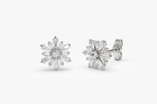 Boucles d'oreilles à tige en diamants Moissanite ronds et baguettes de 1,5 ct pour femmes