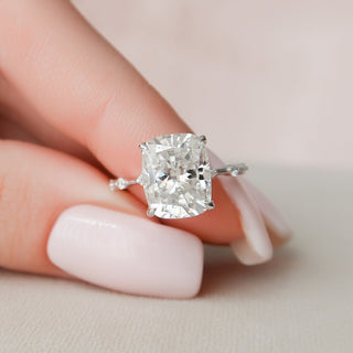 5.0 CT Cushion Solitaire & Dainty Pave Moissanite Engagement Ring