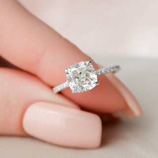 1.5 CT Cushion Shaped Moissanite Hidden Halo Engagement Ring