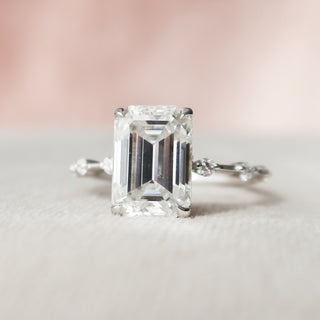 3.0CT Emerald Cut Petite Pave Moissanite Diamond Engagement Ring