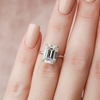 5.25CT Emerald Cut Hidden Halo Moissanite Engagement Ring - ELITE CARAT