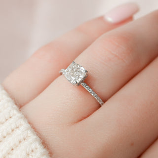 1.0 CT Cushion Shaped Moissanite Hidden Halo Engagement Ring