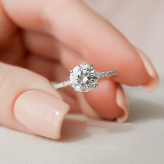 1.5 CT Round Shaped Moissanite Hidden Halo Engagement Ring