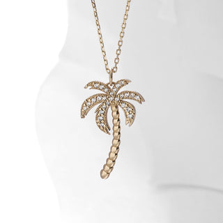 Round Cut Diamond Palm Tree Moissanite Pendant Necklace For Women