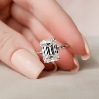 5.0CT Emerald Cut Hidden Halo Moissanite Diamond Solitaire Engagement Ring