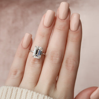 5.25CT Emerald Cut Hidden Halo Moissanite Engagement Ring - ELITE CARAT