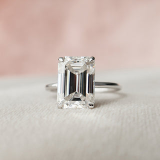 5.25CT Emerald Cut Hidden Halo Moissanite Engagement Ring - ELITE CARAT