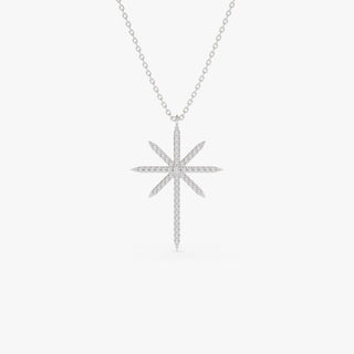 Collier étoile du Nord en diamant rond pour elle en or 14 carats