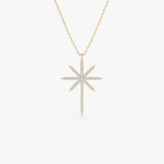 Collier étoile du Nord en diamant rond pour elle en or 14 carats