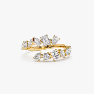 Bague de déclaration en or massif 14 carats avec diamants croisés pour elle